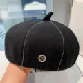 Bérets noirs pour femmes, élégant chapeau de peintre en laine avec strass M, chic béret vintage. - M (56-58cm) / Noir
