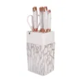 Stainless steel kitchen knife set with marble pattern block, kitchen cutlery tool set. - 7-Piece Set / White Gold