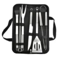 Juego de herramientas de barbacoa de acero inoxidable con bolsa de transporte negra - Juego de 9 Piezas