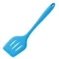 Blue silicone slotted spatula for kitchen cooking, non-stick cookware friendly tool with hanging hole. - L / Blue