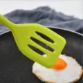 Green silicone slotted spatula for non-stick pan, flexible kitchen cooking utensil variant. - S / Green