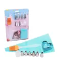 Edelstahl 14-teiliges Kuchen-Dekorationsset mit Spritzbeutel, Tüllen und Backpinsel - 12-teiliges Set (6 Tüllen + 1 Adapter + 1 Bürste + 3 Ausstechformen + 1 EVA-Spritzbeutel)