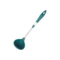 Green silicone soup ladle with stainless steel handle, non-stick cookware kitchen tool. - Soup Spoon / Dark Green