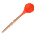 Silicone Soup Ladle with Wooden Handle Kitchen Cooking Utensil Bright Orange Color - Soup Spoon / Orange