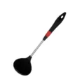 Durable silicone soup ladle with stainless steel handle, heat-resistant cooking spoon for kitchen use. - Soup Spoon / Black