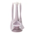 Purple silicone kitchen utensil set with storage rack, speckled design cooking tools. - Purple