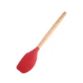 Red silicone spatula with wooden handle, heat-resistant kitchen cooking tool for home use. - Spatula / Red