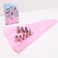 Edelstahl Tüllen Set 14-teiliges Torten Dekorations Set mit rosa Silikon Spritzbeutel. - 10-teiliges Set (8 Tüllen + 1 Adapter + 1 Spritzbeutel)