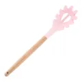 Rosa Silikon Nudelheber mit hellem Holzgriff Kuechenhelfer fuer leckere Spagetti - Hellrosa