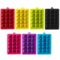 Silicone Ice Cube Tray Multi-color Square Mold Flexible Kitchen Freezer Accessory - 15-Grid Square Ice Cube Tray (with Lid) / Random Color