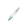 Stainless steel food tongs with green silicone handles and pull ring for kitchen cooking. - 9 Inch Food Tongs / Grass Green