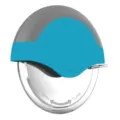 Rvs pizzaroller snijder met ergonomische handgreep en beschermende kap voor eenvoudig snijden. - Blauw