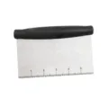 Stainless steel dough scraper with black handle and clear scale markings for baking. - Plastic Handle Dough Scraper