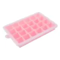 Silicone ice cube tray detail view, flexible pink ice grid with clear lid and hanging hole. - Pink 24-Hole Ice Tray with Lid