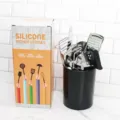 Edelstahl Küchenhelfer Set mit Halterung und Produktverpackung für den täglichen Gebrauch. - 10-teiliges Set mit Halter (Farbkarton)