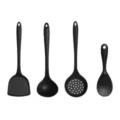 Black silicone kitchen utensils set 4 pieces culinary cooking tools spatula soup ladle. - Kitchen Utensil 4-Piece Set / Black