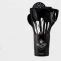 11-Piece Silicone Kitchen Utensil Set with Wooden Handles Non-Stick Cooking Tools - Black 11-Piece Set / Black