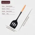 Silicone Slotted Turner with Wooden Handle Kitchen Cooking Utensil Ergonomic Design - Slotted Turner / Black