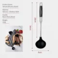 Silicone soup ladle with black ebony wood handle and stainless steel shaft for home kitchen. - 304 Stainless Steel Soup Ladle with Ebony Handle