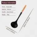 Silicone soup ladle with natural wooden handle kitchen cooking tool, length 34cm, width 9cm. - Soup Spoon