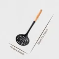 Wooden handle silicone slotted spoon kitchen cooking utensil non-stick cookware tool beige black - Skimmer
