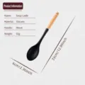 Ergonomic silicone soup ladle with wooden handle for safe cooking and kitchen utility - Solid Spoon