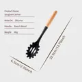 Silicone spaghetti server with wood handle kitchen utensil product detail view specification - Pasta Server