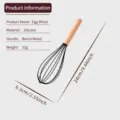 Silicone wire whisk with ergonomic wooden handle, kitchen baking tool, length 24cm, 35g. - Whisk