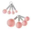 Set di 8 tazze e cucchiai misurini con manici in acciaio inossidabile e cucchiai rosa. - Rosa