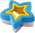 Stainless steel star cookie cutter with blue plastic handle for baking pastries and cakes. - Star