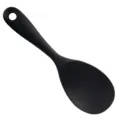 Cucchiaio da riso nero in silicone, utensile da cucina monopezzo con pratico foro per appendere. - Nero