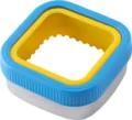 Square pastry cookie cutter with blue plastic ring and stainless steel base for baking. - Square