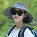 Women camouflage sun hat summer outdoor hiking fishing wide brim bucket hat breathable - Adjustable (55-59cm) / Khaki