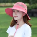 Women summer sun protection bucket hat outdoor breathable wide brim fishing hiking hat pink - Adjustable (55-59cm) / Outdoor Watermelon Red