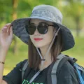 Women summer outdoor camo sun hat wide brim bucket hat with windproof rope anti-uv - Adjustable (55-59cm) / Gray