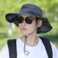 Men's camouflage wide brim bucket hat outdoor sun protection fishing hiking breathable cap - Adjustable (55-60cm) / Camo Polka Dot Grey