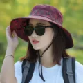 Women Summer Sun Hat Red Camouflage Mesh Outdoor Hiking Fishing Bucket Hat With Windproof Cord - Adjustable (55-59cm) / Burgundy