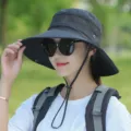 Women sun protection wide brim bucket hat outdoor summer breathable hiking fishing hat - Adjustable (55-59cm) / Outdoor Black