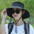 Women's Black Wide Brim Sun Bucket Hat Breathable Mesh Summer Outdoor Fishing Hiking Cap - Adjustable (55-59cm) / Black