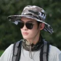 Camouflage bucket hat men summer outdoor sun protection fishing cap wide brim hiking hat breathable - Adjustable (55-60cm) / Camouflage Khaki