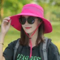 Women summer outdoor sun hat wide brim anti-uv bucket hat breathable mesh hiking fishing - Adjustable (55-59cm) / Outdoor Rose Red