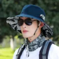 Men's summer fishing sun hat wide brim outdoor hiking UV protection bucket hat for men - Adjustable (55-60cm) / Two-Tone Camouflage Navy Blue