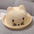 Cute baby straw hat with cat ears, summer sun protection hat for toddlers and infants. - One Size / Beige Cat Ears Hat