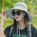 Women sun protection bucket hat wide brim summer outdoor fishing hiking hat grey variant - Adjustable (55-59cm) / Outdoor Beige