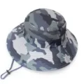 Grey camouflage bucket hat for men, summer outdoor hiking sun protection cap with mesh crown. - Adjustable (55-60cm) / Mesh Top Camouflage Grey Blue
