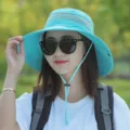 Women Summer Sun Hat Outdoor UV Protection Wide Brim Bucket Hat Breathable Hiking Fishing - Adjustable (55-59cm) / Outdoor Sky Blue