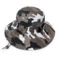 Men's camouflage bucket hat outdoor sun protection fishing cap with wide brim and wind rope. - Adjustable (55-60cm) / Mesh Top Camouflage Khaki