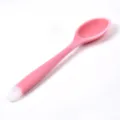 Pink silicone cooking spoon, kitchen utensil variant with white handle tip for daily baking. - Translucent Red Solid Spoon
