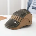 Vintage Farbblock Schiebermütze für Damen und Herren, Retro Newsboy Hat mit Metall-Logo. - Erwachsenenmodell (Kopfumfang 55–58 cm) verstellbar / Grün (retro Schiebermütze mit vertikalen Streifen)