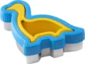 Stainless steel cookie cutter with protective blue yellow plastic grip for baking pastries. - Dinosaur